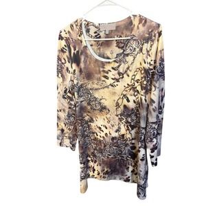 Pretty Angel Womens Large Tunic  Leopard Baroque Chain Print Rhinestone 3/4 Slv